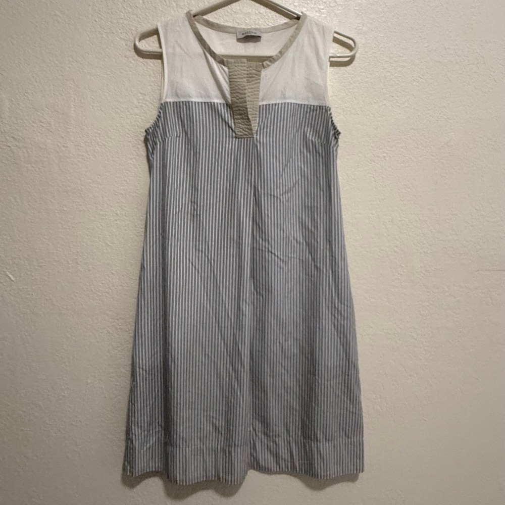Rosso35 Genova Women Blue White Striped Cotton Sleeveless Shift Dress IT 40 US 4